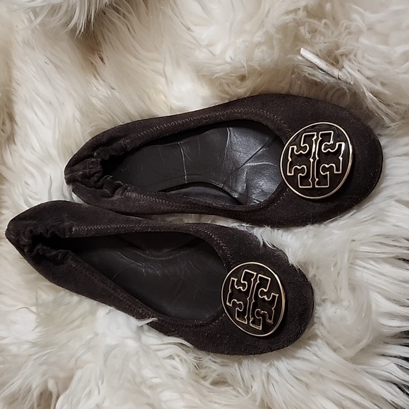 Tory Burch brown suede Reva flats 8 - Picture 1 of 10